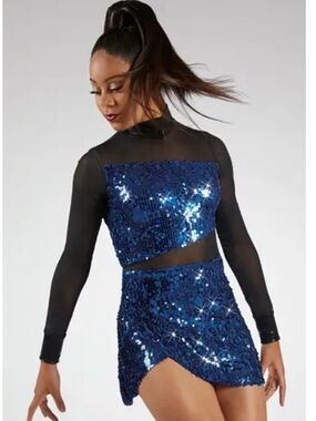 Balera Ultra Sparkle Wrap Front Dance Dress Blue Sequin Mesh Child Large LC